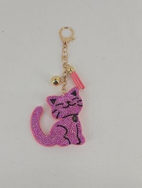 Pink Cat Keychain Charm with Gold Accents - Unbranded